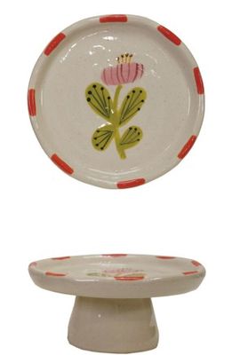 Hand Painted Floral Pedestal Red