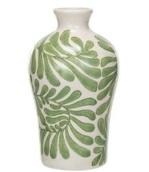 Hand-Painted Stoneware Vase 6&quot; Green