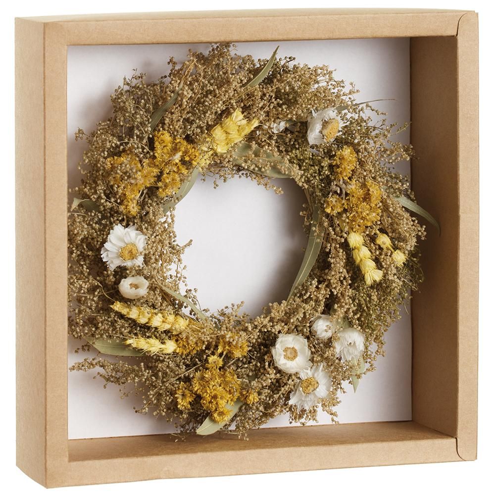 6.5&quot; Preserved Daisy Yarrow Wreath YE/WH