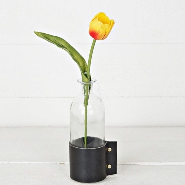 14in Real Touch Orange Tulip Bud w/Leaf