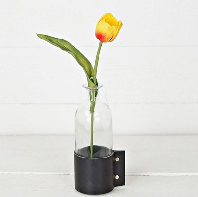 14in Real Touch Orange Tulip Bud w/Leaf
