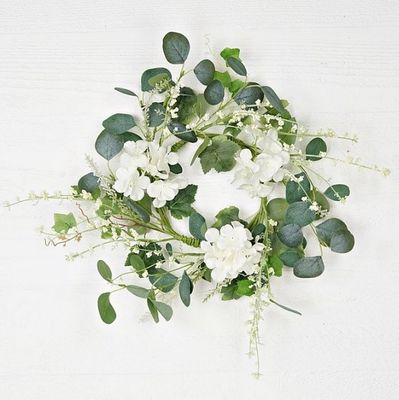 14in Wreath-Cream Hydreangea w/Silver Dollars
