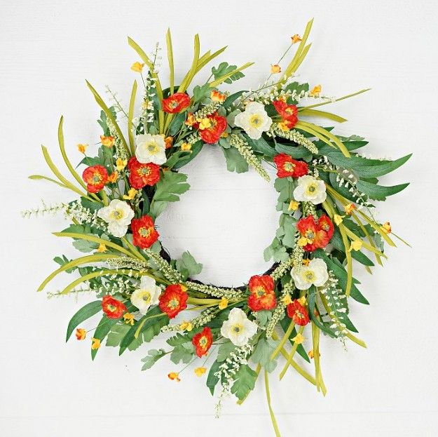 22in Wreath-Orange Cream Poppy Garden