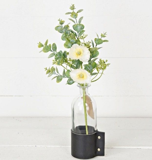 14in Bush-Cream Poppy with Eucalyptus