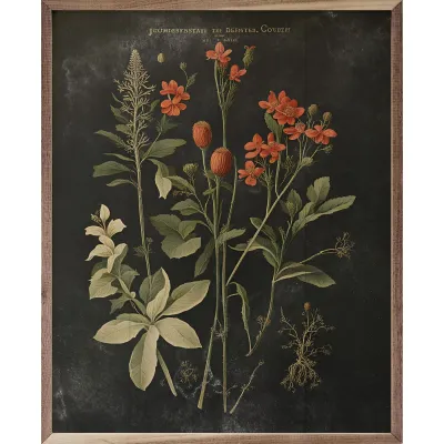 Vintage Orange Floral Print in Black 16x20