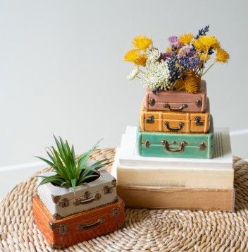 Ceramic Suit Cases Planter Double