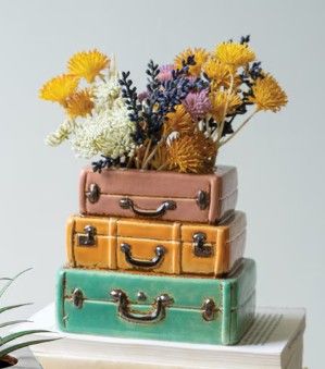 Ceramic Suit Cases Planter Triple