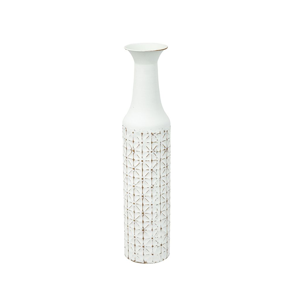 White and Gold Metal Skinny Vase 24&quot;