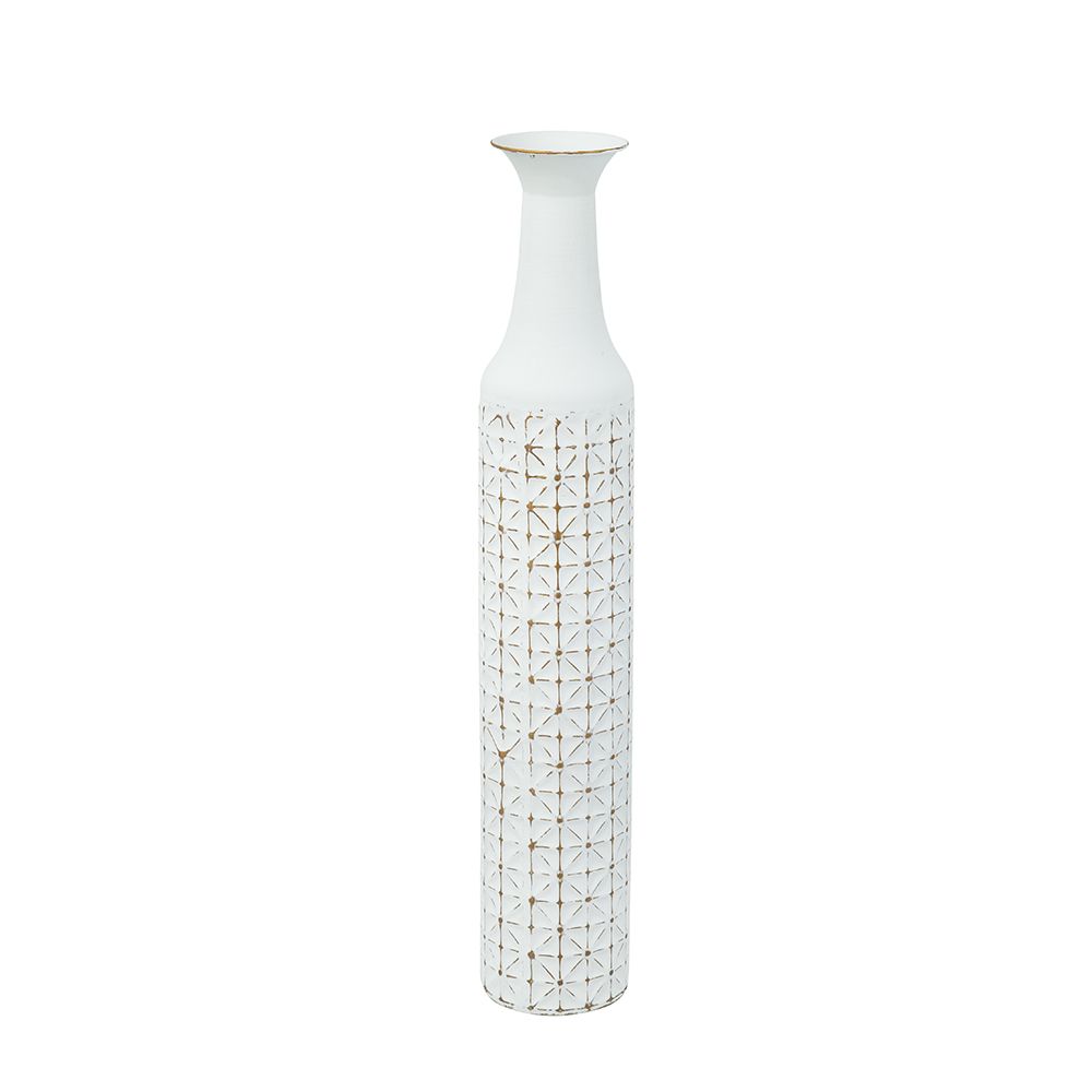 White and Gold Metal Skinny Vase 30&quot;