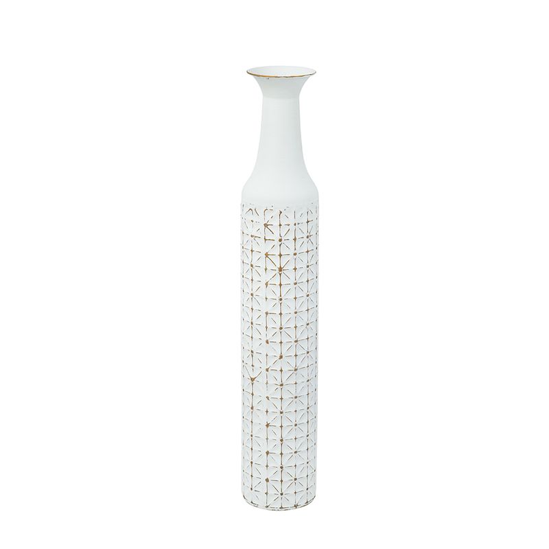 White and Gold Metal Skinny Vase 30&quot;