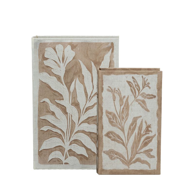 Botanical Motif Book Box Cream/Tan 10.5&quot;