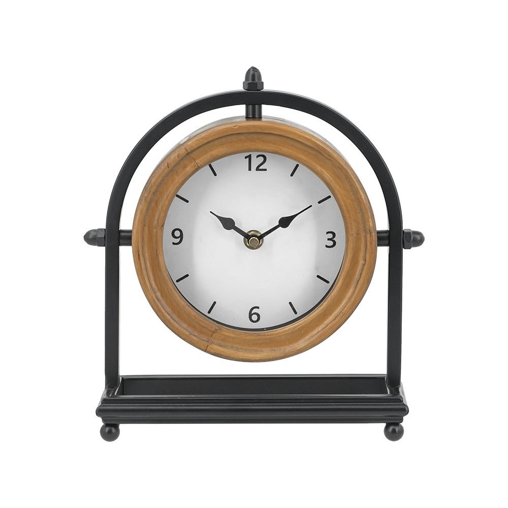10&quot; Metal &amp; Wood Table Clock