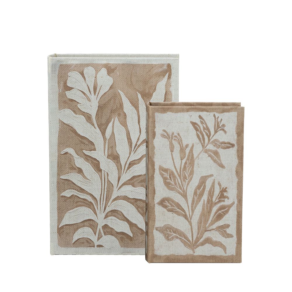 Botanical Motif Book Box Cream/Tan 8.3&quot;