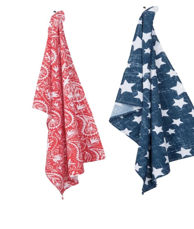 Flour Sack Paisley &amp; Stars Towels - Set of 2
