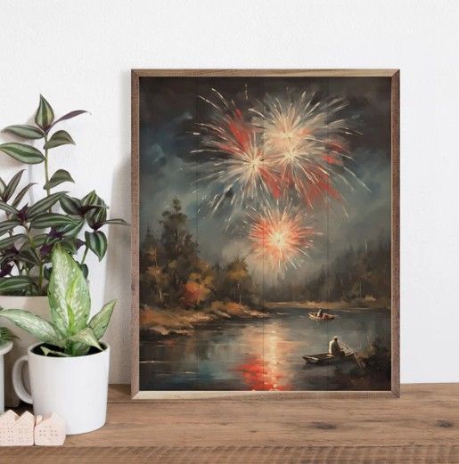Fireworks Over Lake Print 16x20
