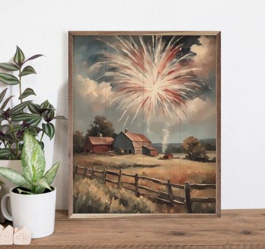Fireworks Over Barns Print 16x20