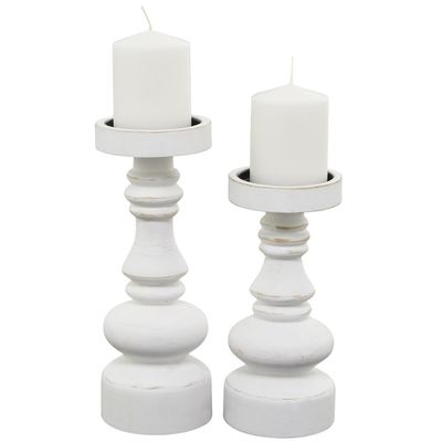 Candle Holder Wood White 10&quot;