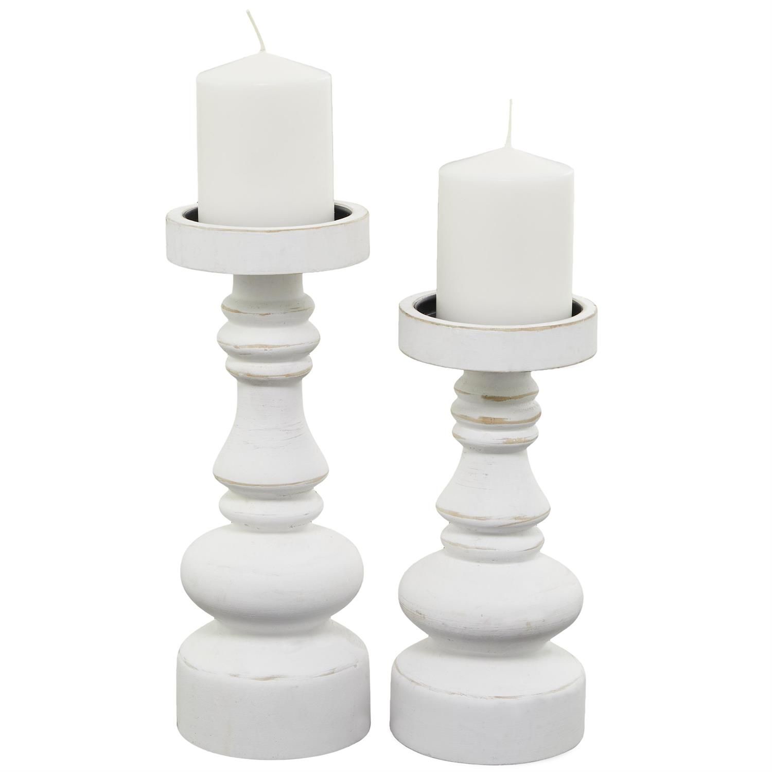 Candle Holder Wood White 12&quot;
