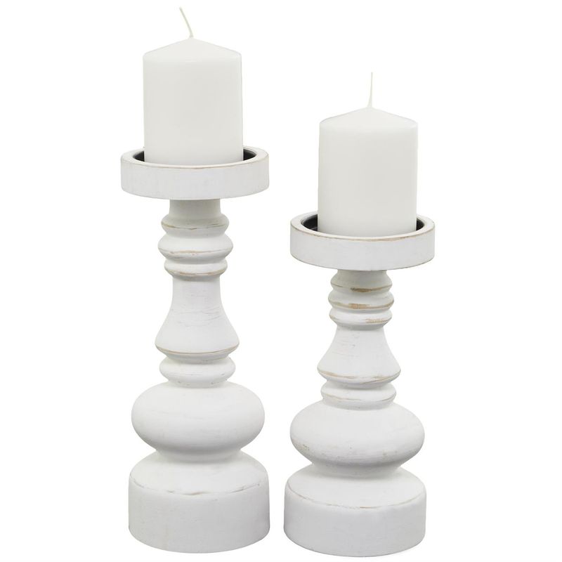 Candle Holder Wood White 12&quot;