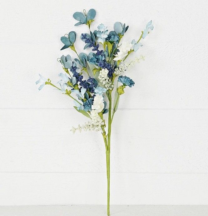 17in Bush-Mix Country Blue and White Flowers