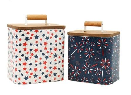 Americana Buckets w/Wood Lids - Set of 2