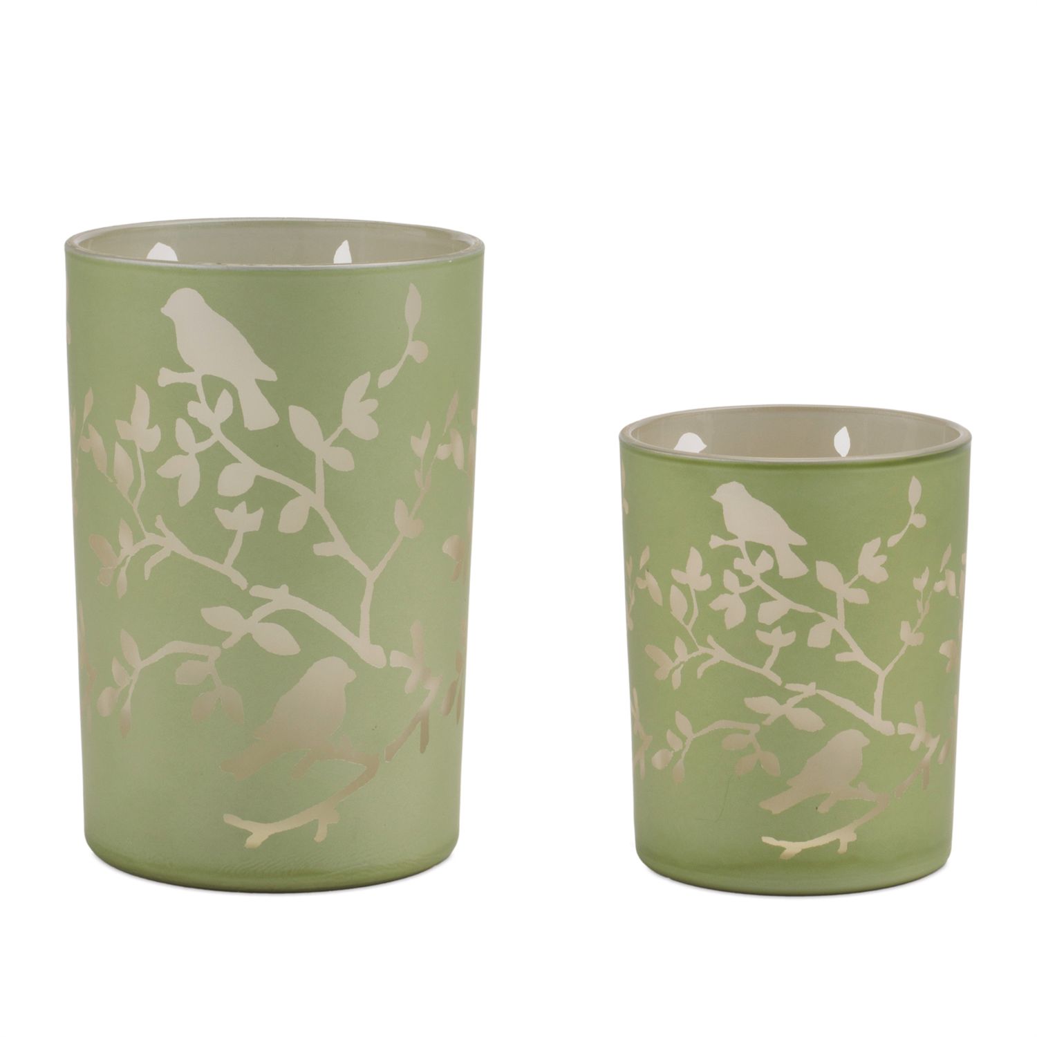 Etched Glass Votive Green 5&quot;
