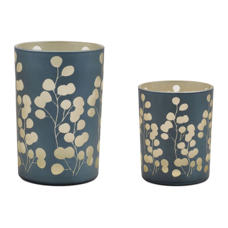 Etched Glass Votive Blue 7&quot;