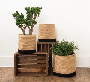 Jute &amp; Cotton Two-Tone Basket Medium