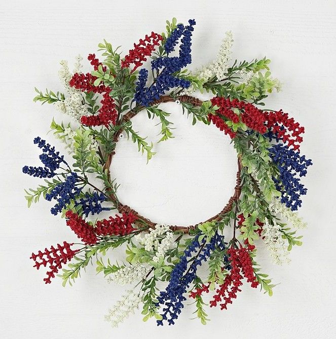 Red, White, Blue Heather and Boxwood Wreath 21&quot;