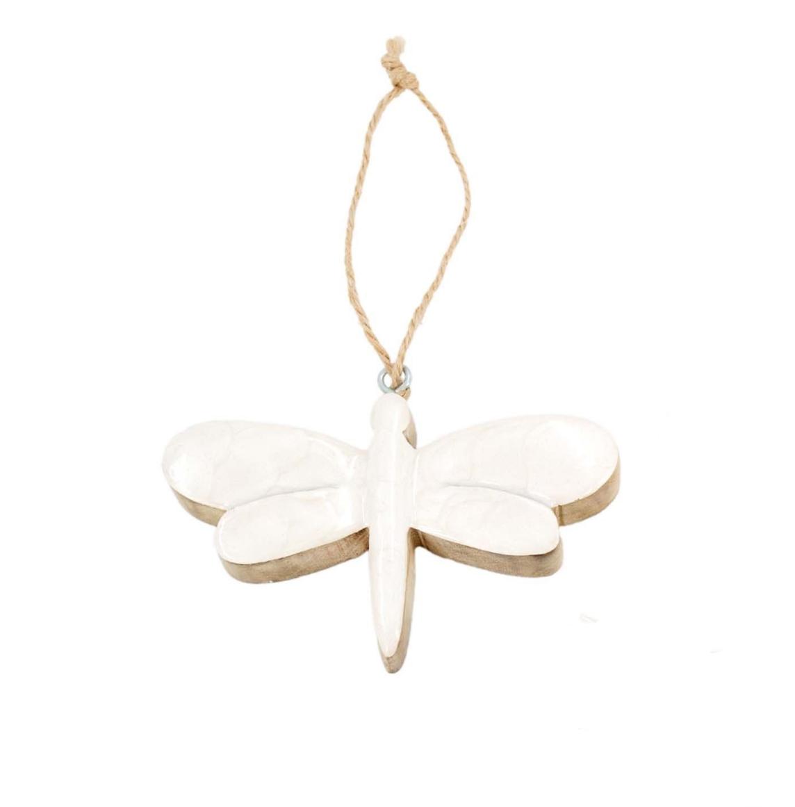 Scalloped Enamel White Dragonfly Hanger Large