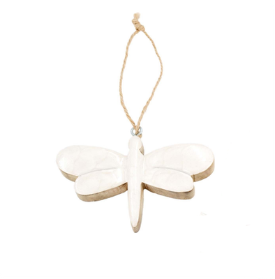 Scalloped Enamel White Dragonfly Hanger Large