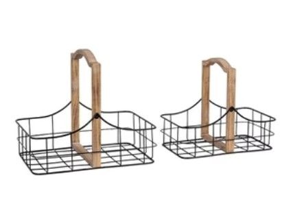 Metal Utility Basket w Wood Handle SM