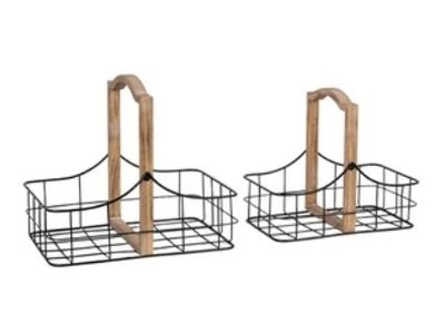 Metal Utility Basket w Wood Handle SM