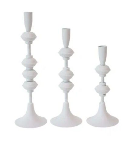 PS323011 Post W/ Ball Taper Candle Hldr S/3 White