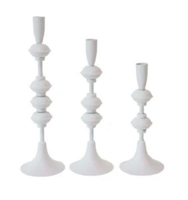 PS323011 Post W/ Ball Taper Candle Hldr S/3 White