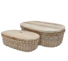 Wicker Oval Box W/Wood Lid 18.5&quot;  LG