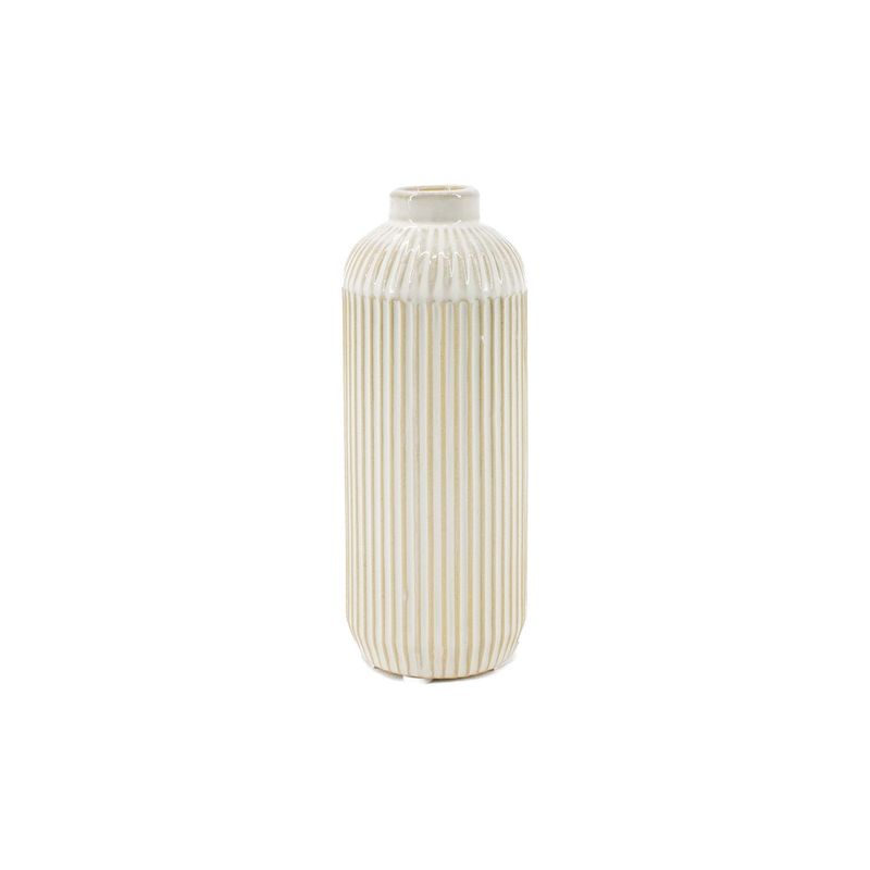 Short White Line Engraved Ceramic Vase