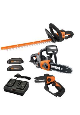 WORK 22IN HEDGE TRIMMER, 5IN PRUNNING SAW, 10IN CORDLESS CHAINSAW COMBO