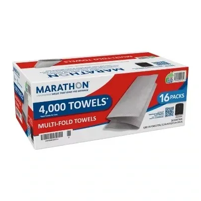 MARATHON MULTIFOLD 1-PLY PAPER TOWELS, 250 TOWELS WHITE, 9.2&quot; x 9.4&quot;(16PK)