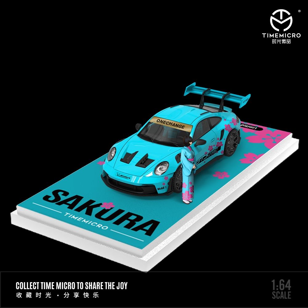Time Micro Porsche 992 GT3RS Sakura w/ figurine 1/64