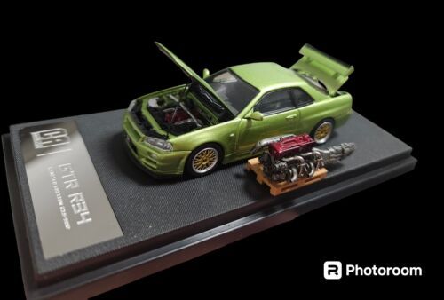 Cool Art 1/64 Nissan Skyline R34 GTR Opening Bonnet &amp; Boot W/ Engine CA646302