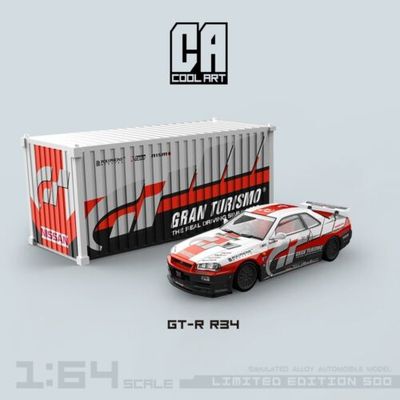 Cool Art 1/64 Nissan Skyline R34 GTR Gran Turismo With Metal Shipping Container CA646304-2
