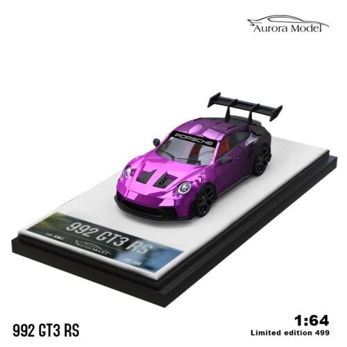 Aurora Model Porsche 911 992 GT3RS Electroplated Pink Purple Black Diecast 1:64