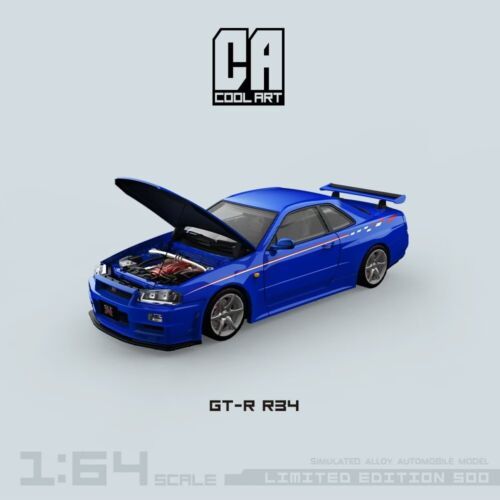 Cool Art Nissan Skyline R34 GTR Nismo Blue 1/64 Opening Hood And Boot