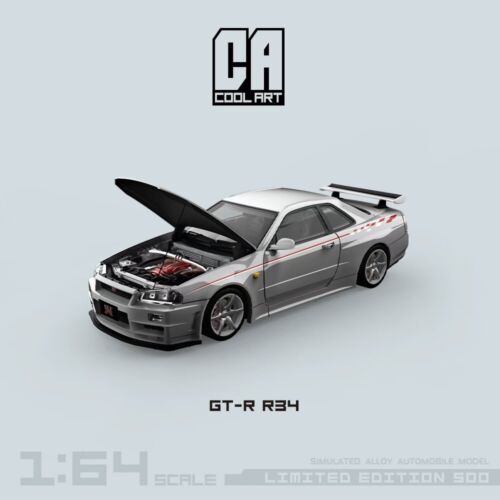 Cool Art Nissan Skyline R34 GTR Nismo Silver 1/64 Opening Hood And Boot