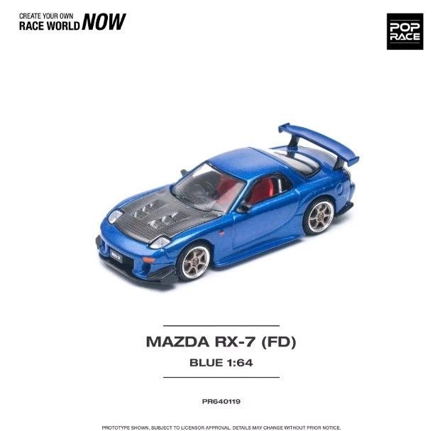 Pop Race Mazda RX-7 FD3S RE AMEMIYA Widebody Metallic Blue 1/64 Diecast