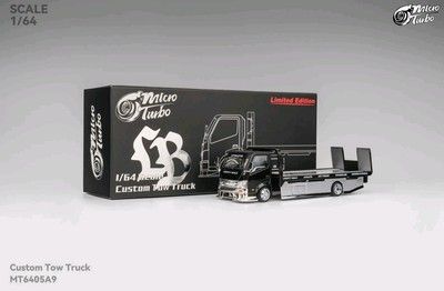 Micro Turbo LBWK Custom Flat Bed Tow Truck Black Chrome Liberty Walk 1/64