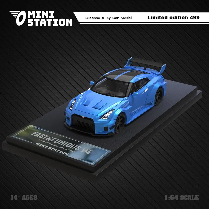 Mini Station 1/64 Nissan GTR Fast and Furious metallic Light Blue Diecast