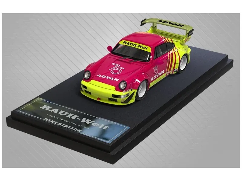 Mini Station 1/64 Porsche RWB ADVAN 75 Yellow Pink Diecast