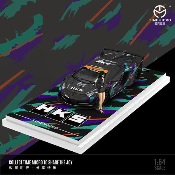 Time Micro 1/64 Lamborghini Aventador GT Evo HKS Livery with Figurine